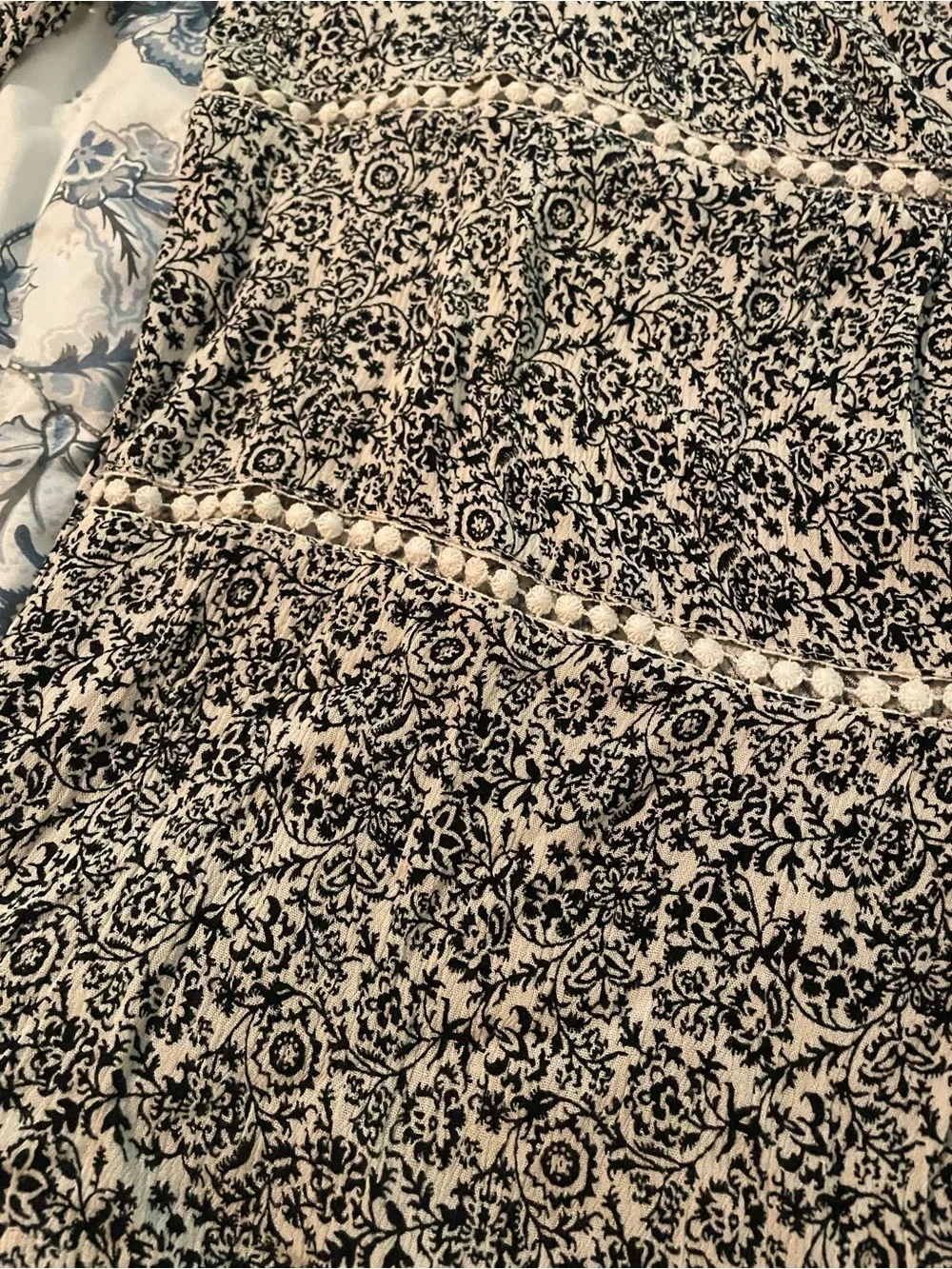 Maurices Navy and Cream Cold-Shoulder Boho Floral Peasant Top - Picture 4 of 11